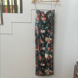 Floral Strapless Sequin Dress